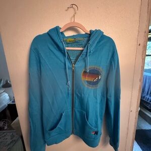 Aviator Nation Turquoise Zip Hoodie with Rainbow Label